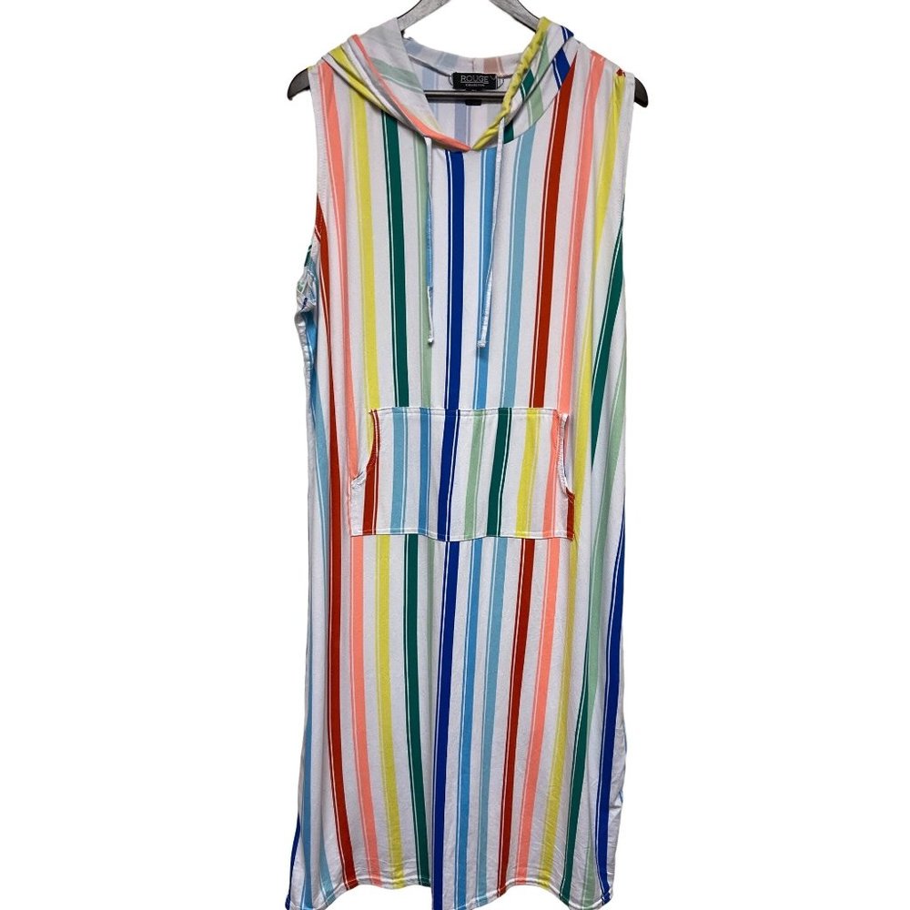 Rogue Collection Rainbow Stripe Swim Cover Summer Dress Hooded 4X